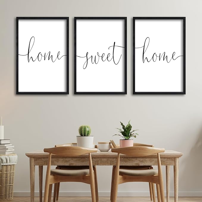RLWangChao Home Sweet Home Sign Set of 3 Wall Art Decor 16"X24" Vintage Bedroom Above Bed Minimalist Modren Living Room Wooden Framed Warm And Cozy Family Wall Hanging Decoration (Black)
