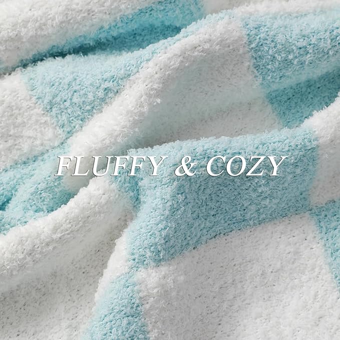 bearberry Fuzzy Checkerboard Grid Throw Blanket Soft Cozy Warm Microfiber Bed Blanket Decor for Couch Sofa Bed Travel Home (Baby Blue, 60''x80'')