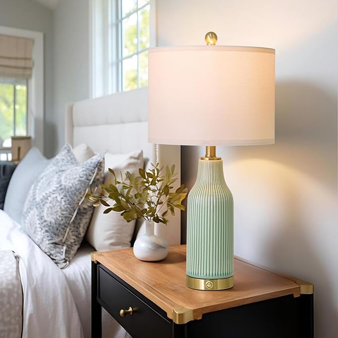 24.5" Modern 3-Way Dimmable Touch Control with 5FT Cord and USB A+C Ceramic Lamps Set of 2 Table Lamp for Living Room Bedroom Farmhouse Nightstand Bedside Green