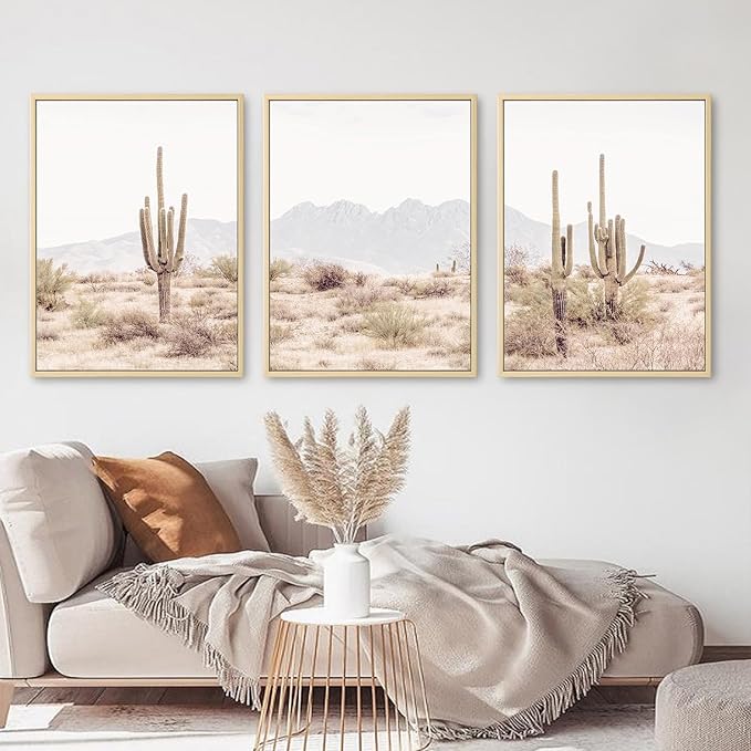 Sonoran Desert Landscape Wall Art Cactus Arizona Canvas Wall Decor Desert Poster Pictures Saguaro Cactus Art Prints Landscape Painting for Home Bedroom 12x16x3 Inch Framed