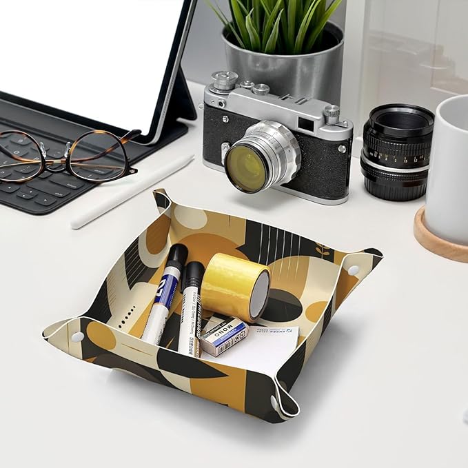 Modern Retro Brown Art Tray Men's Leather Valet Parking Portable Entrance Trays Bedside Storage Box