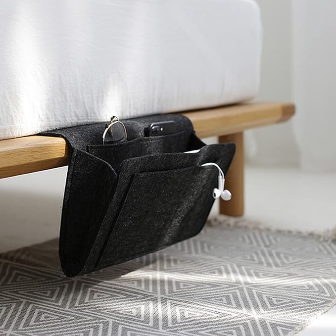 BFYDOAA Bedside Caddy Felt Storage Bag, Hanging Caddy Pockets Bag for Dorm,Bunk Bed,Sofa,Hospital Bed Rails Organizer(Light Grey)
