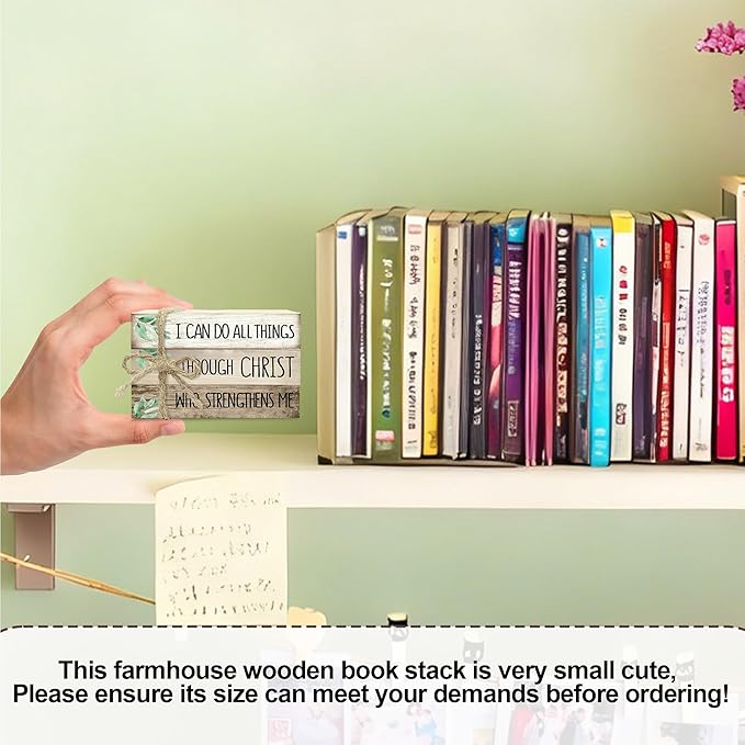 Decorative Books for Home Decor, Wood Book Stack for Table Decor, I Can Do All Things Through Christ Who Strengthens Me Decoration Books for Office Shelf, Farmhouse Stacked Books Decoration (L75)