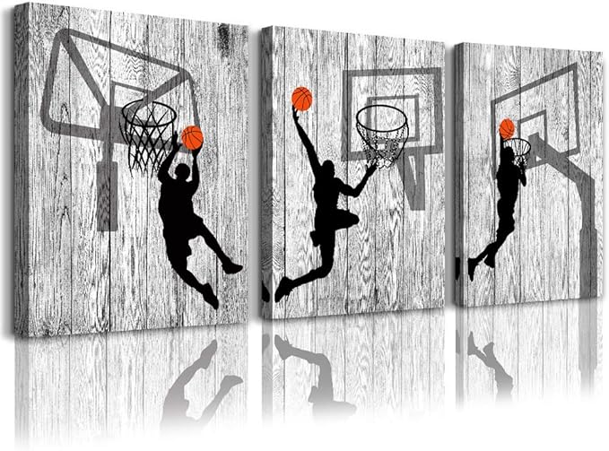 Black and white Canvas Wall Art for living room bathroom and bedroom kitchen wall decor artwork Canvas Prints play basketball sport painting 16" x 24"3 Piece Modern framed office Home decorations