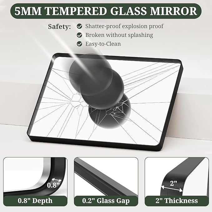 Bathroom Mirror 30x22 Inch Black Metal Frame Rectangle Vanity Mirror with Rounded Corners, Modern Wall Mounted Anti-Rust Mirror for Farmhouse, Restroom, Entryway, Horizontal or Vertical Hanging