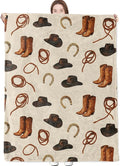 Western Cowboy Blanket with Hat,Boot and Rope Throw Blankets Lightweight Flannel Throws for Camping Couch Chair Office Bed Rustic Country Style Home Decor Gifts for Adults,60x50inch