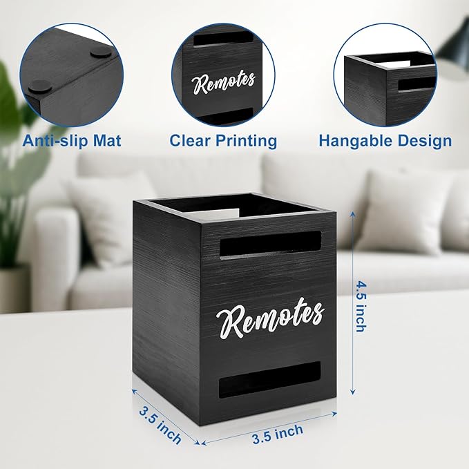 Small Remote Control Holder Wall Mount Wooden Remote Caddy Organizer for Bed Table TV Controller Box Storage Bedside Table Organizers Remotes Control Wall Holders Nightstand Accessories Black Caddy
