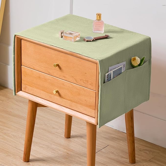 Small Bedside Tablecloth Solid Color Simple Side Table Cover Nightstand Tablecloth with Side Pockets Chenille Fabric Washable Non-Slip End Table Cover for Dining Room Bedroom Decor, Green, 18"x40"