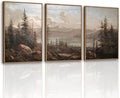 VIYYIEA Large Framed Canvas Wall Art, 3 Pcs, Living Room Vintage Landscape Decor, Nature Wall Art Bedroom Above Bed Decor, Country Retro Pictures, 16x24inch, Set of 3