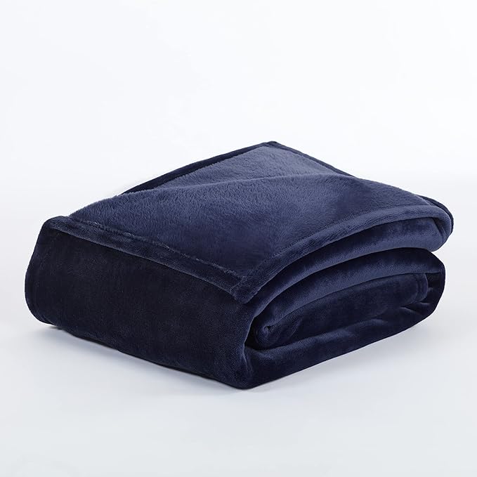 SERTA Cozy Plush Thick Fuzzy Super Soft Lightweight Throw Blanket for Bed, Couch, or Travel, Twin (60 in x 80 in), Navy
