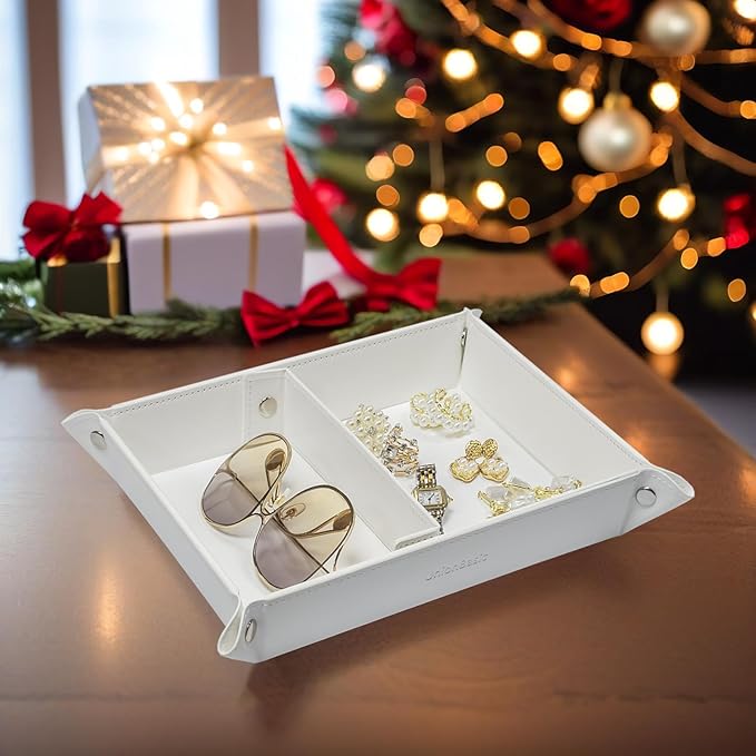 UnionBasic Medium Valet Tray, Jewelry Tray for Rings Watches Earrings, Entryway Catchall Caddy for Coins Keys Change, Nightstand Bedside Valet Holder, Trays for Electronic Gadgets, White Plus