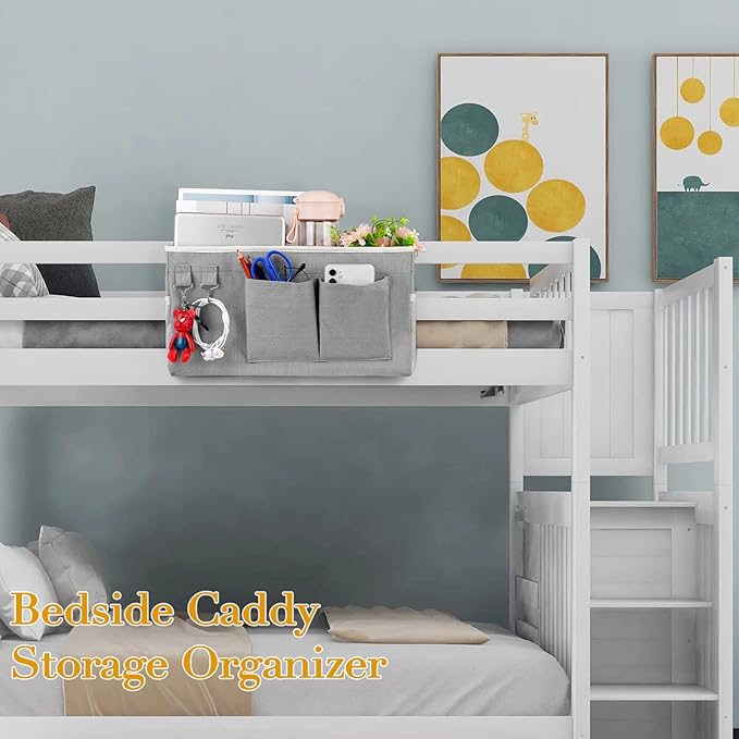 Bedside Storage Caddy/Bedside Hanging Storage Bag for Headboards Bunk Beds Dorm Rooms Book Phone Magazine Holder (2PC Grey)