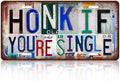 Vintage License plate Wall Decor Metal Sign Tin Signs for Bar Home Bedroom Garage - Honk If You're Single