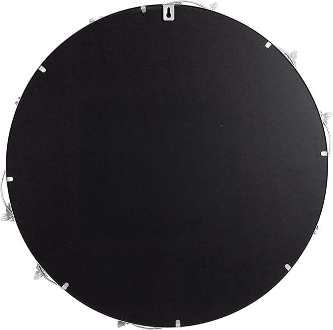 Kate and Laurel Rosella Modern Ornate Round Wall Mirror, 26 Inch Diameter, Silver, Circle Mirror with Floral Detailing for Use as Bathroom Mirror for Over Sink or Cute Kids Room Decor
