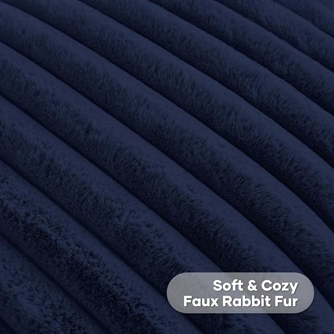 FUTEI Dark Navy Decorative Throw Pillow Covers Set of 2, 16x16 Inch Soft Fluffy Faux Fur Plush Striped Cushion Cases, Modern Home Decor for Couch Bed Living Room