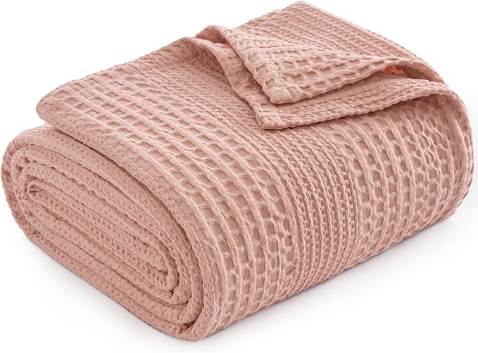 PHF Lightweight Waffle Weave Blanket Twin Size, Breathable & Ultra Soft, 66"x 90" Soft & Cozy Thin Blanket for All Season & Hot Sleepers, Bed, Home Decor - Rose Pink