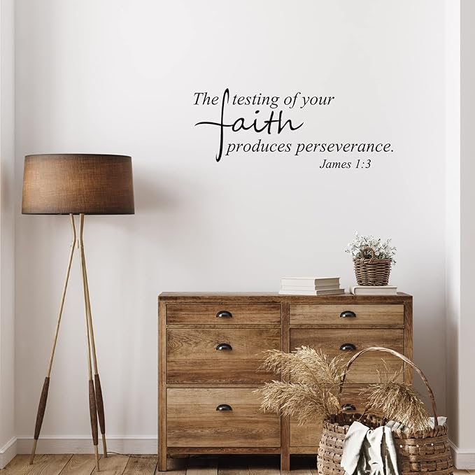 BBTO Bible Verse Wall Stickers Inspirational Quote Wall Decals Religious Motivational Scripture Sticker Peel and Stick for Bedroom Living Room Office Bathroom(The Testing of Your Faith)