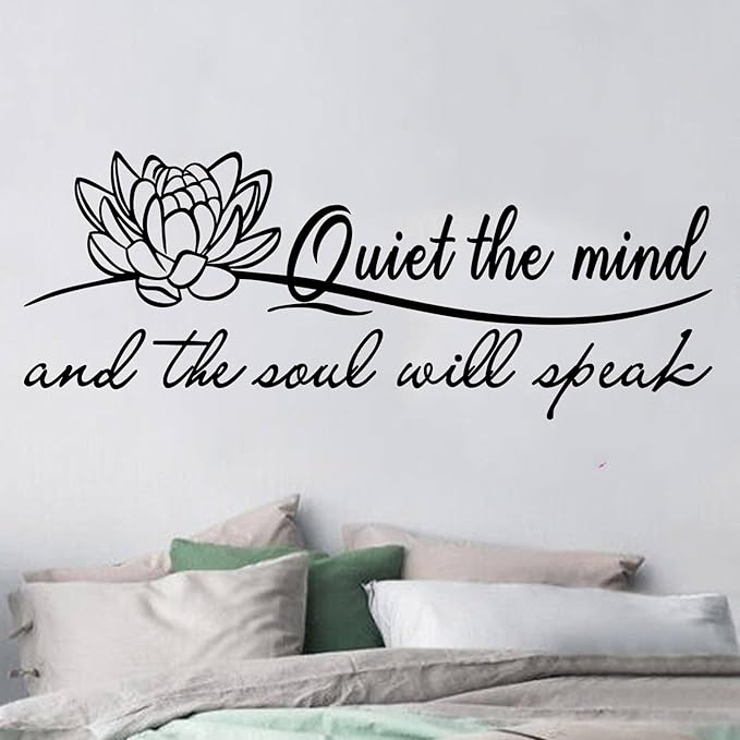 SEATUNE X-Large Inspirational Quotes Motivational Wall Stickers - Yoga Pilates Wall Decals - Bathroom Bedroom Living Room Home Vinyl Art Wall Decor - Quiet The Mind and The Soul Will Speak 41"X16"