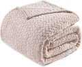 Exclusivo Mezcla Fleece Queen Size Blanket for Bed, 90x90 Inches Soft Cozy Jacquard Flannel Blankets, Lightweight Fuzzy Plush Warm for Women, Camel