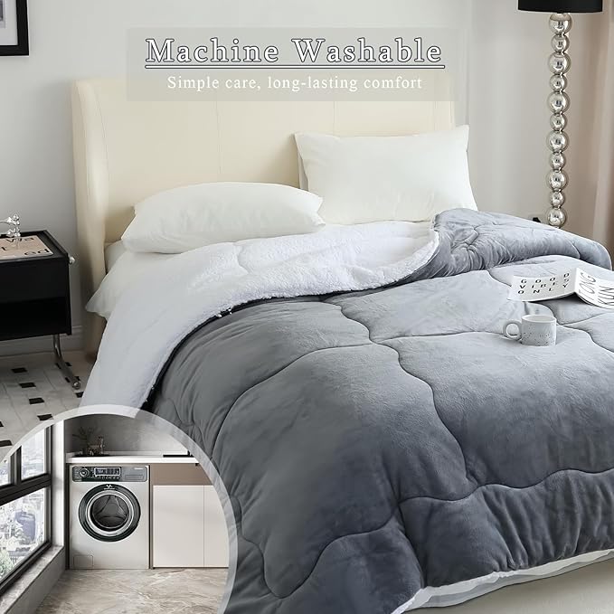 CHOSHOME Sherpa Fleece Blanket- Thick Warm Blanket for Winter, Soft Fuzzy Plush Blanket for Bed, Couch, Travel (Grey, Oversized King 96" x 120")