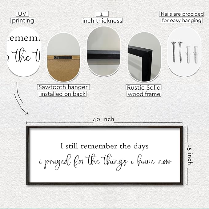 I Still Remember the Days I Prayed Sign 40''×15'' Bible Verse Wall Decor Home Bedroom Scripture Large Rustic Farmhouse Inspirational Wood Framed Plaque Wall Hanging Art (Black)