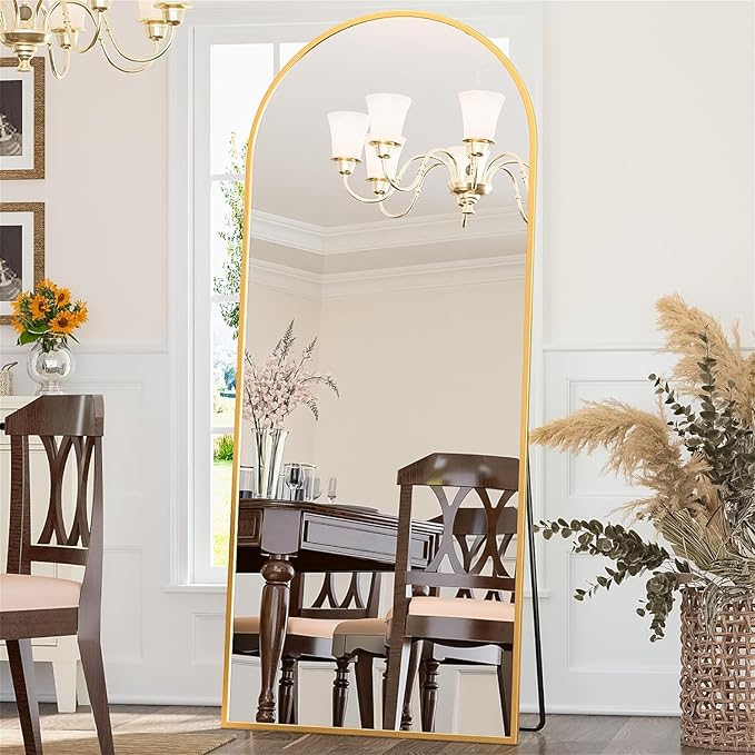 Antok Full Length Floor Mirror Arched Standing Mirror with Aluminum Frame - Freestanding Wall Mount Leaning Body Mirror for Bedroom Living Room Entryway, 58" L x 18" W, Gold