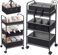 Honeydak 2in1 Baby Diaper Caddy Organizer Cart 3 Tier Large Capacity Metal Utility Bedside Rolling Cart with Divider for Newborn Nursery Essential Must Have for Crib Bedroom Baby Shower(Black)