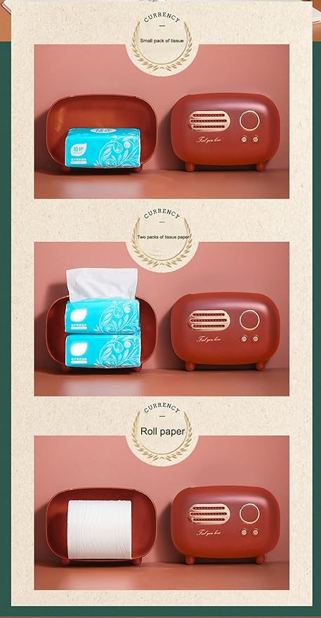 SGVAHY Retro Radio Shape Tissue Cover Box - Unique Multifunction Tissue Box for Kitchen, Bedroom, Office, Parlor, Bathroom Decoration - Creative Gift (Red)
