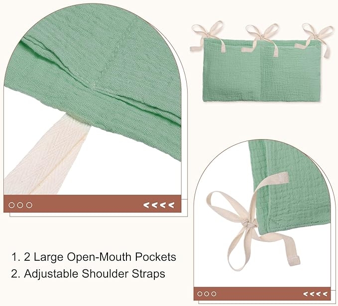 PATIKIL Bedside Hanging Bags, Cotton Milk Bottle Bib-Storage Bag 2 Pockets Nursery Organizer for Bed, Green