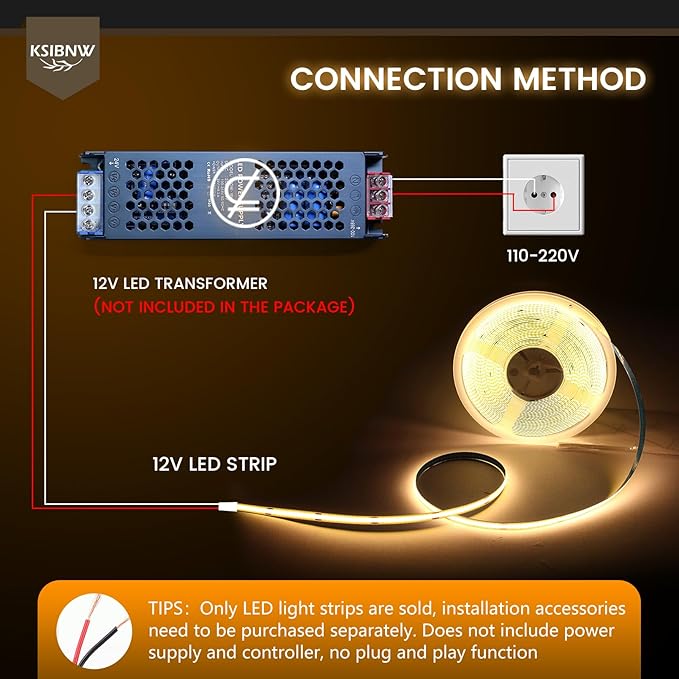 COB LED Strip Lights 16.4ft/5m, 12V LED Light Strip, Neutral White 4000K Under Cabinet Lighting, Super Bright Flexible Tape Lights for Bedroom,Mirror,Kitchen,Living Room(Power Supply Not Included)