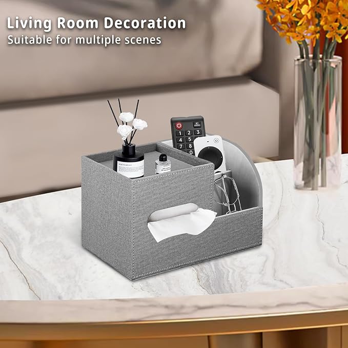 PU Leather Tissue Box Cover Square,Tissue Box Holder Organizer with Storage Tray and Remote Control Holder for Bathroom Countertop Night Stands Bedroom Office Desk,Napkin Caddy Decorative Black
