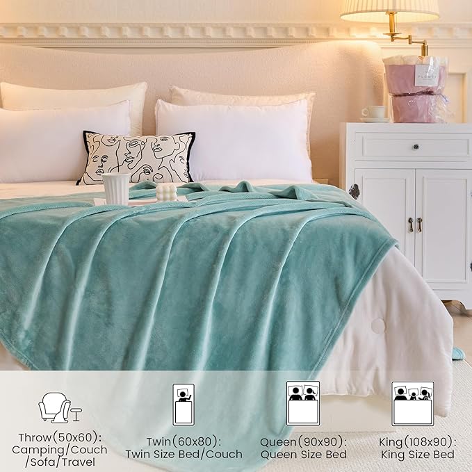 Ultra Soft Fleece Throw Blanket, Silky Flannel Fuzzy Blanket for All Season, Cozy Lightweight Blanket for Couch, Bed, Sofa, 50" x 60", Sage Green, Throw