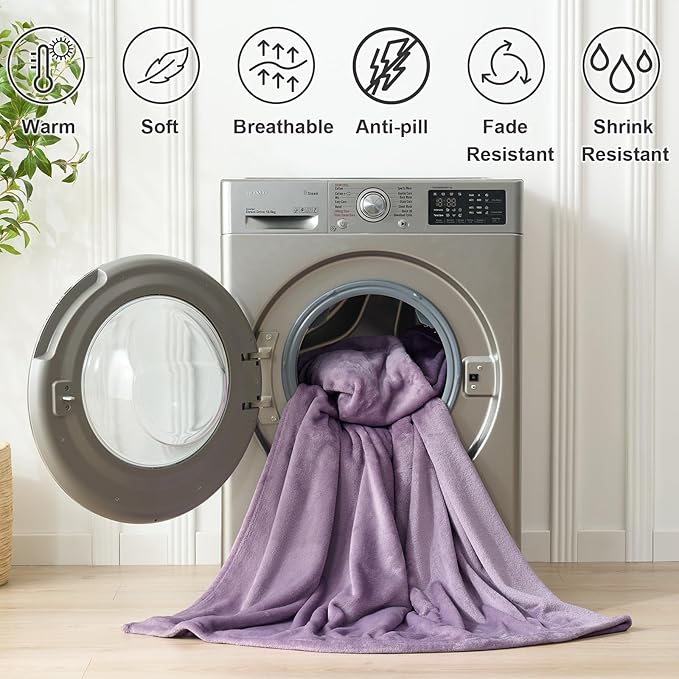 Hansleep Fleece Fog Purple Full Blanket, Super Soft Flannel Fuzzy Plush Cozy Blanket for All Seasons, Fog Purple, Full 84x90 Inches