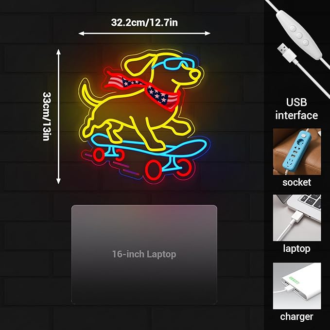 Dachshund Skateboarding Neon Sign, Skateboard Dog Neon Signs for Wall Decor Cool LED Wall Art Decor, Dimmable Dog Lover Gift for Living Room, Bar, Shop, or Birthday Party (Dachshund -Blue)