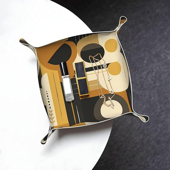 Modern Retro Brown Art Tray Men's Leather Valet Parking Portable Entrance Trays Bedside Storage Box