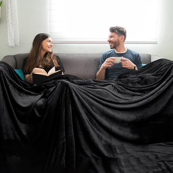 PHF Oversized King Big Fleece Blanket 120"x120", No Shed No Pilling Extra Large Soft Blanket, Giant 10'x 10' Lightweight for Bed, Sofa Travel and Camping, Suitable for All Season, Black