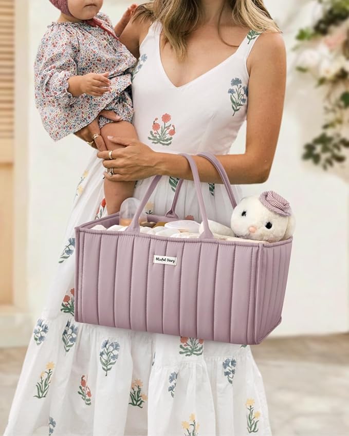 Blissful Diary Baby Diaper Caddy Organizer, Stylish Storage Basket for Newborn Essentials and Diaper Station, Gift for Baby Shower and Registry Must-Have, Mauve Pink | Gift for Baby Shower, Registry Must-Have