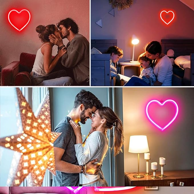 2-Pack Heart Neon Sign, Neon Heart Lights Battery Operated or USB Powered for Valentines Day Decorations, Valentines Lights for Wedding Proposal Anniversary Mothers Day Girls’ Room Decor (Pink & Red)