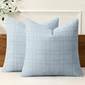 MIULEE Decorative Linen Check Euro Shams Throw Pillow Covers Neutral Farmhouse Vintage Pillow Covers 26x26 Set of 2 Boho Modern Home Decor for Sofa Couch Bedroom Cushion Coastal Blue