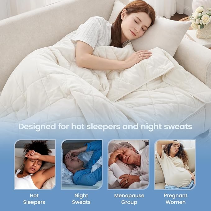 Cozy Bliss Cooling Blanket for Hot Sleepers King Size, Q-Max 0.45 Cooling Comfort, Cold Blankets for Night Sweats Sleeping, Ultra-Cool Lightweight Breathable Summer Blanket for Bed, Off White