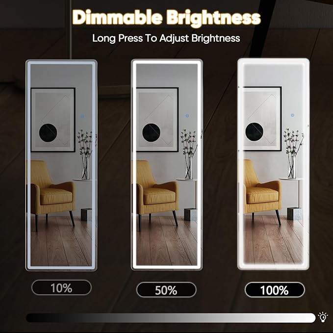 DUMOS LED Full Length Mirror, 20"×63" Floor Standing Mirror with 3 Color Lights & Wall Mounted for Bedroom, Dressing Room, Living Room, Bathroom