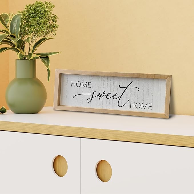 comurdyo Living Room Home Sweet Home Sign Wall Decor 16"×6" Small Home Vintage Farmhouse Minimalist for Wood Framed Dining Room Wall Plaque Hanging Horizontal Art Decor (Wood)