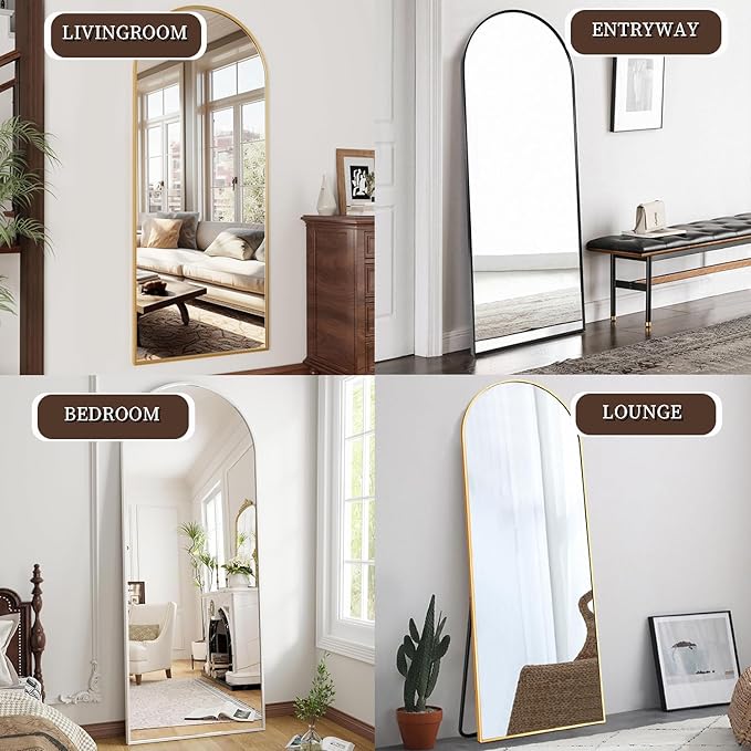 OGCAU Floor Full Length Mirror, 56"x20" Arched Full Body Mirror, Hanging or Leaning, Standing, Wall Mounted with Aluminum Frame for Bedroom Living Room, White