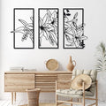 Therwen 3 Pcs Black Metal Wall Art Minimalist Wall Decor for Bedroom Flowers Decor Hanging Flower Bathroom Art Flower Line Sculpture Kitchen Decoration 16.5 x 9.8 Inch(Classic Style)