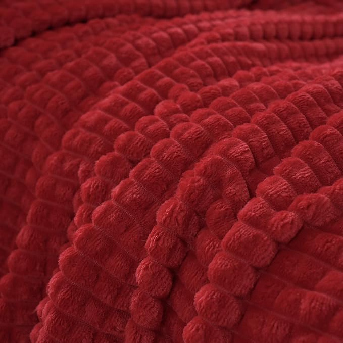 Puncuntex Red Fleece Throw Blanket 60"×80",Super Soft Flannel Plush Cozy Blanket with Square Grid Design Luxury for Couch Sofa Chair