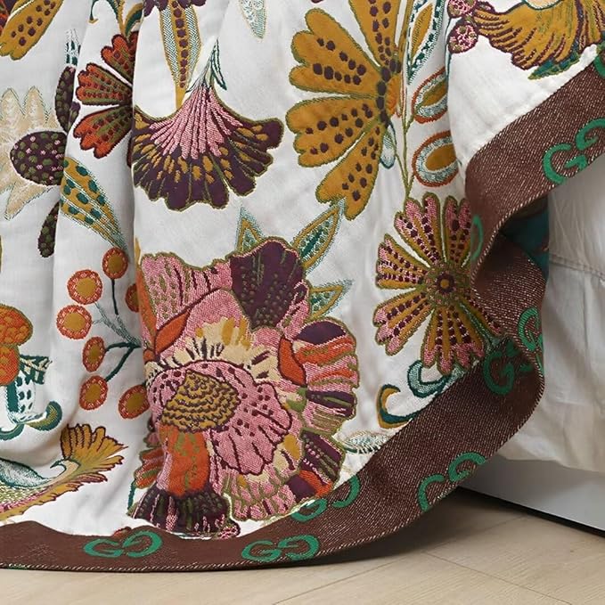 100% Cotton Bed Throw Blankets 60"x80", Versatile Boho Blankets for All Season,Sofa Couch Beding Living Throw Blanket Soft Cozy Farmhouse Muslin Blankte Best Gifts for Women