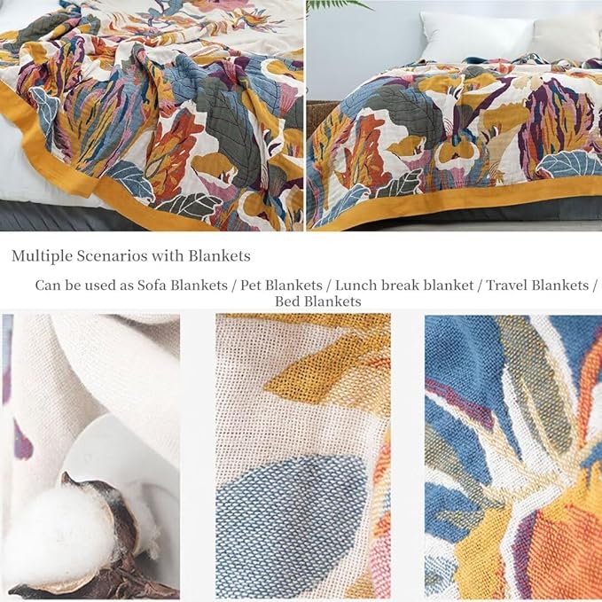 Boho Blanket for Bed 100% Cotton Bohemian Throw Blankets Ultra Soft Woven Muslin Decorative Blankets All Seasons Vintage Quilt Knitted Blanket for Sofa Chair (Colorful, 80"x90")