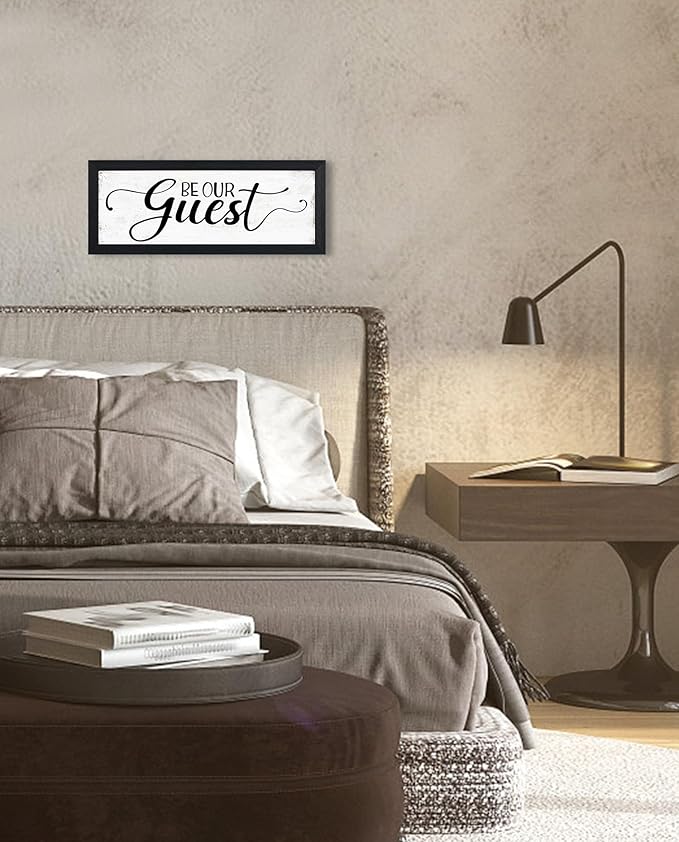 Be Our Guest Wall Decor: Guest Bedroom Sign Wall Decor Above Bed Small Wall Signs Hanging Rustic Farmhouse Wall Plaques Framed Inspirational Quotes Wall Art Decor for Guest Room 6" x 14.5"
