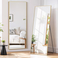 Full Length Mirror 56"x15" Full Body Mirror Rectangle Free Standing Wall Mounted Leaning Floor Mirrors with Stand Aluminum Alloy Frame for Bedroom Cloakroom, Gold