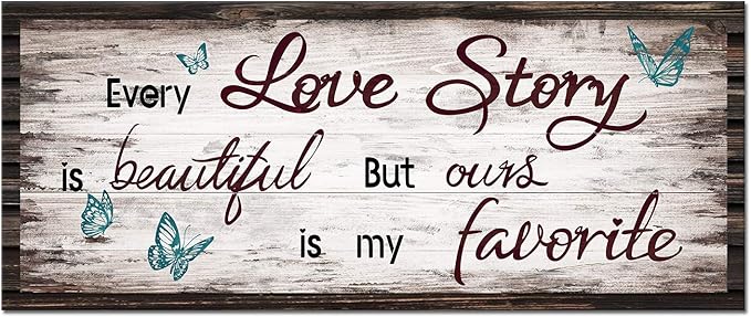 Kalormore Retro Love Story Canvas Wall Art for Bedroom Butterfly Sweet Quote Rustic Brown Wooden Textured Picture Prints Artwork for Living Room Bedroom Ready to Hang